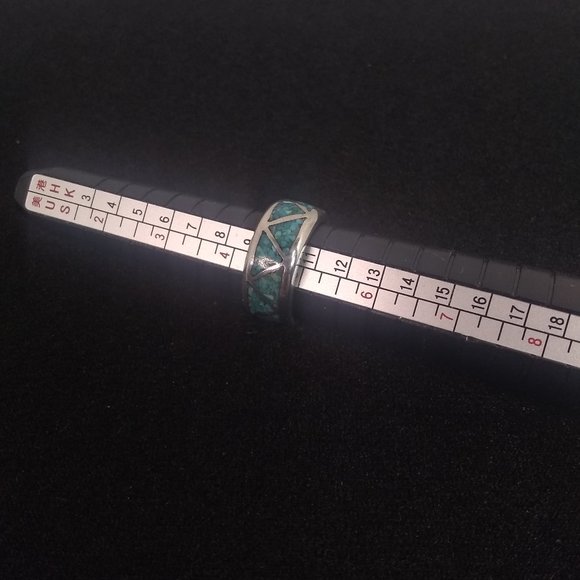 Southwestern Crushed Turquoise Inlay Sterling Ring - Picture 5 of 5